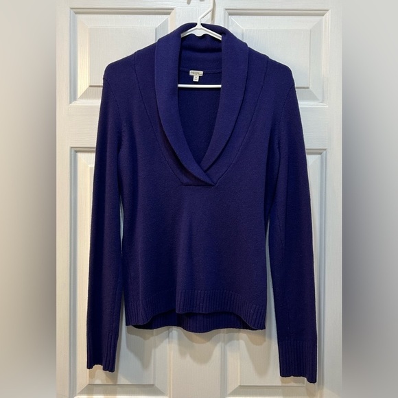 J. Crew Deep V Shawl Collar Sweater Purple Wool Cashmere Blend Women's Size S - Picture 1 of 6